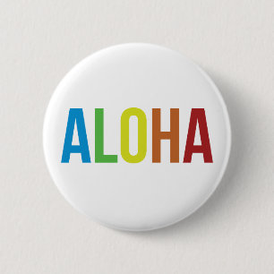 Badge Rond 5 Cm Aloha arc-en-ciel