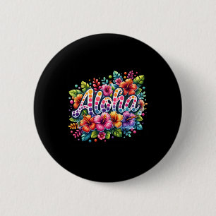 Badge Rond 5 Cm Aloha Fleurs Tropicales Vacances d'Été Plage Hawaï