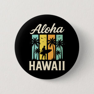 Badge Rond 5 Cm Aloha Hawaii - Plage de surf Palmier Coucher de so
