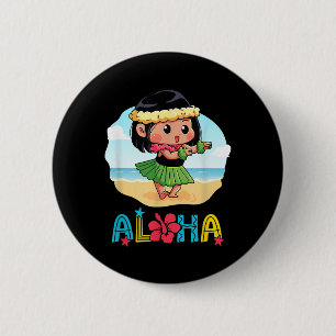 Badge Rond 5 Cm Aloha Hula Hawaiian Cute Girl Dancer Summer Beach
