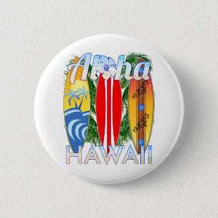 Badge Rond 5 Cm Aloha îles d'Hawaï surfant