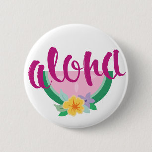 Badge Rond 5 Cm "Aloha" Pink & Green Watermelon Slice Tropical