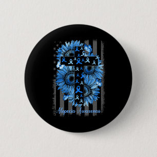 Badge Rond 5 Cm Alopecia Sensibilisation Tournesol Drapeau américa