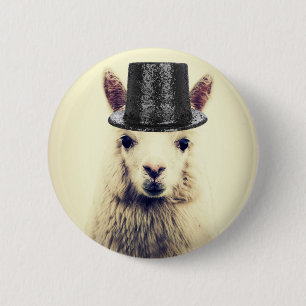 Badge Rond 5 Cm Alpaca dans un Tophat