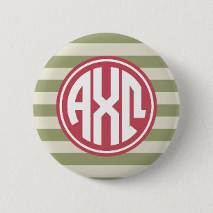 Badge Rond 5 Cm Alpha Chi Omega   Motif Rayure Monogramme