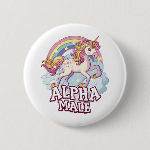 Badge Rond 5 Cm Alpha Homme Unicorne