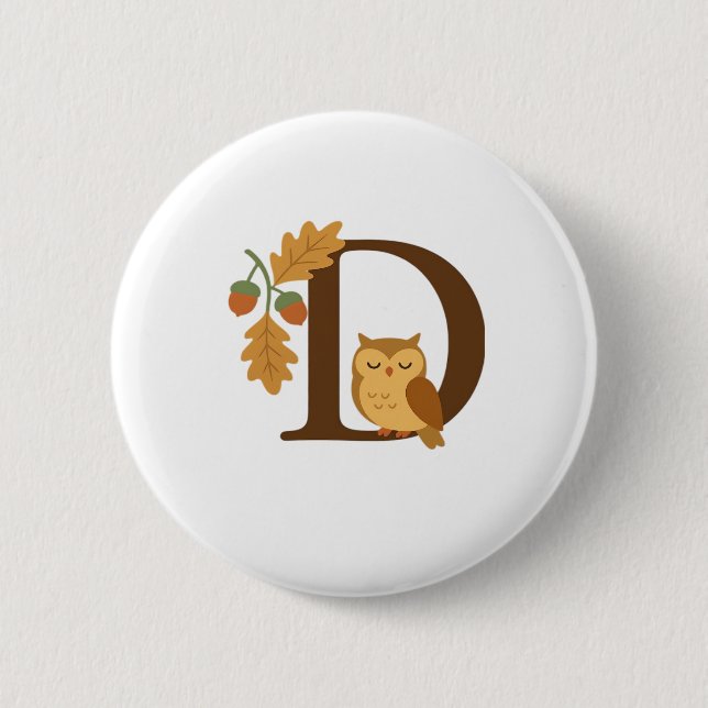Badge Rond 5 Cm Alphabet d'automne Monogramme lettre D � Chouette  (Devant)