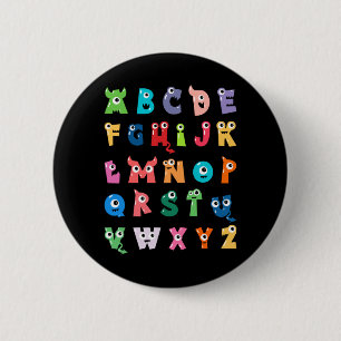 Badge Rond 5 Cm Alphabet Monstre Mignon Abc Halloween Professeur