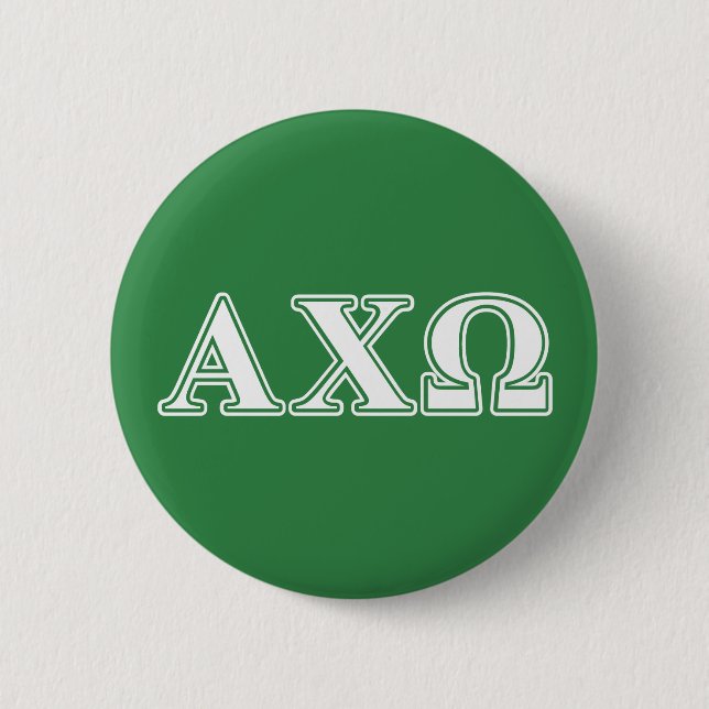 Badge Rond 5 Cm Alphi Chi Omega Lettres blanches et vertes (Devant)