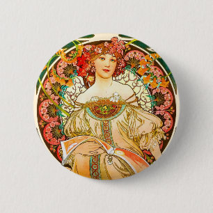 Badge Rond 5 Cm Alphonse Mucha Art Nouveau Daydream