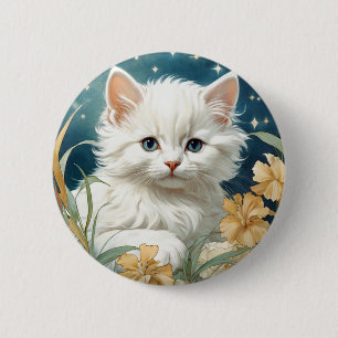 Badge Rond 5 Cm Alphonse Mucha Art Nouveau Kitten