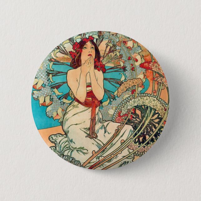Badge Rond 5 Cm Alphonse Mucha Monaco, Monte Carlo, 1897 (Devant)