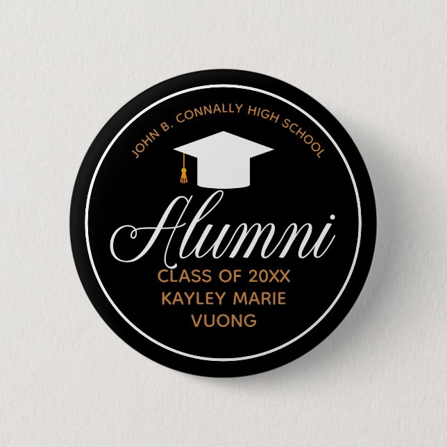 Badge Rond 5 Cm Alumni Black Gold High School Réunion Nom Balise (Devant)