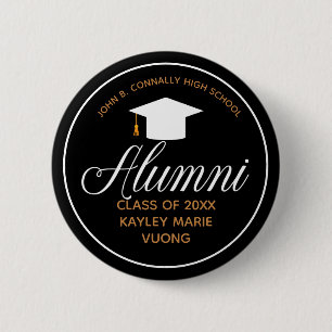 Badge Rond 5 Cm Alumni Black Gold High School Réunion Nom Balise