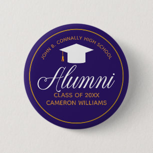 Badge Rond 5 Cm Alumni Purple Gold High School Custom Name Tag