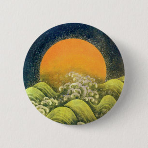 Badge Rond 5 Cm AMATÉRASU, GODDESS SOLEIL, vert jaune noir
