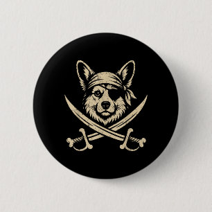 Badge Rond 5 Cm Amateur de chien Crâne de pirate Corgi vintage