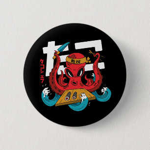 Badge Rond 5 Cm Amateur de Sushi, Chef Sushi Pieuvre
