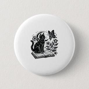 Badge Rond 5 Cm Amateurs de livre Chat Bookwords Halloween Blac