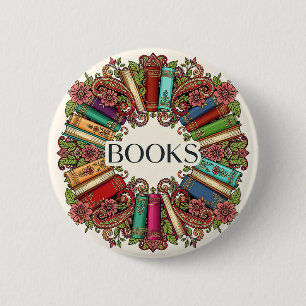 Badge Rond 5 Cm Amateurs de Livres Lecteurs Écrivains Bibliophiles