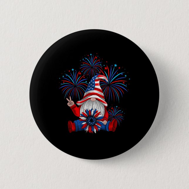 Badge Rond 5 Cm American Patriotic Gnome Usa Independence Day 4e (Devant)