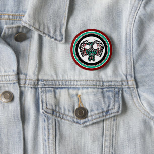 Badge Rond 5 Cm Amérindien Noir Haida Art Thunderbird