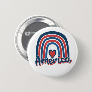 Badge Rond 5 Cm Amérique 4 juillet Fête Rainbow USA