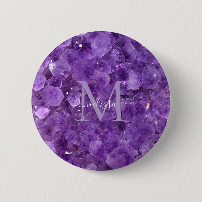 Badge Rond 5 Cm Amethyst Birthstone Monogram Personalized Name (Devant)