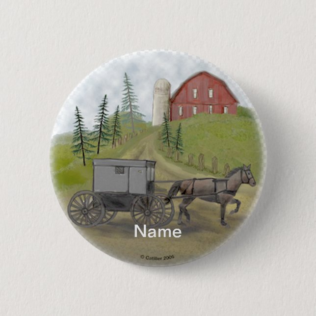 Badge Rond 5 Cm Amish Buggy pin de visite (Devant)