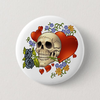 Badge Rond 5 Cm Amour de crâne - crânes, roses et coeurs par Al