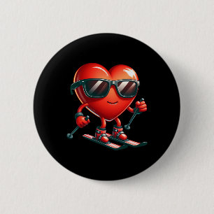 Badge Rond 5 Cm Amoureux de ski à coeur Saint-Valentin Valentine H