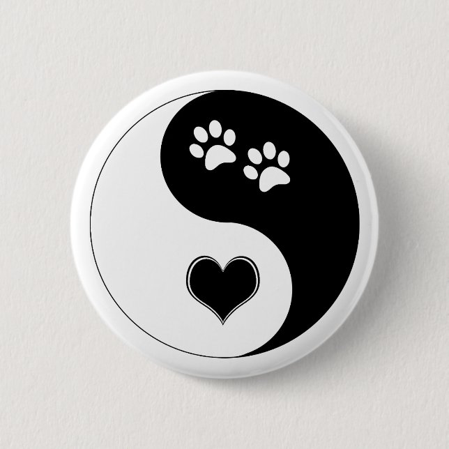 Badge Rond 5 Cm Amoureux des chiens Yin Yang Cœur et empreintes de (Devant)