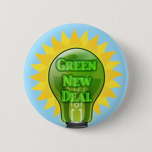 Badge Rond 5 Cm Ampoule verte New Deal (Devant)