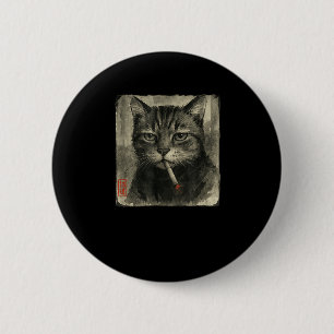 Badge Rond 5 Cm Amusant Chat triste Fumer Cigarette Mème Lover Sum