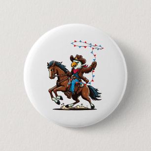 Badge Rond 5 Cm Amusante Bald Eagle Cowboy équitation Swding