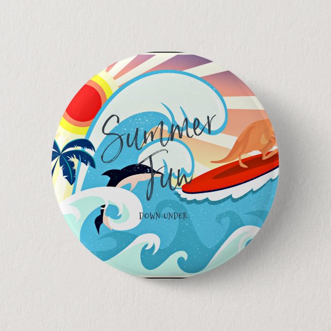 Badge Rond 5 Cm Amusement D'Été, En Bas (Devant)