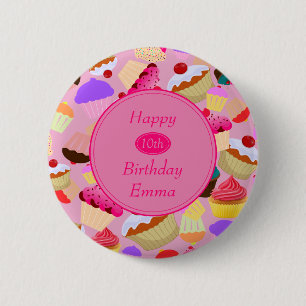 Badge Rond 5 Cm Amusement, petit gâteau rose lumineux tout