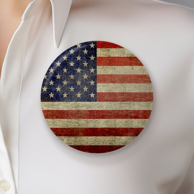 Badge Rond 5 Cm Ancien drapeau américain (American Flag Button)