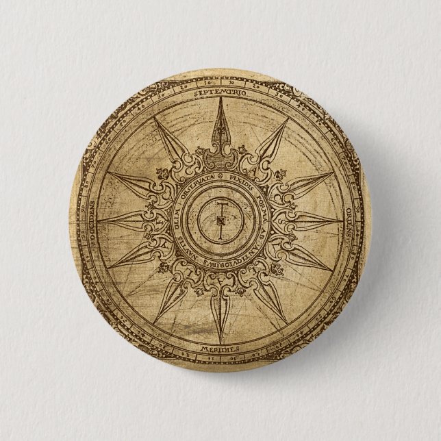 Badge Rond 5 Cm Ancien Rose Compass (Devant)