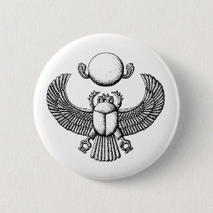 Badge Rond 5 Cm Ancien Scarab égyptien noir et blanc