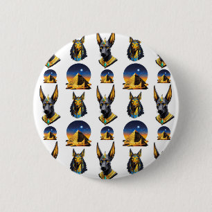 Badge Rond 5 Cm Ancienne Egypte Pyramide Anubis Motif Design