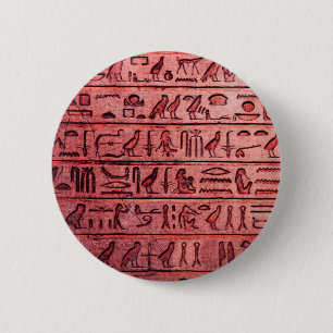 Badge Rond 5 Cm Ancient Egyptian Hieroglyphs Red