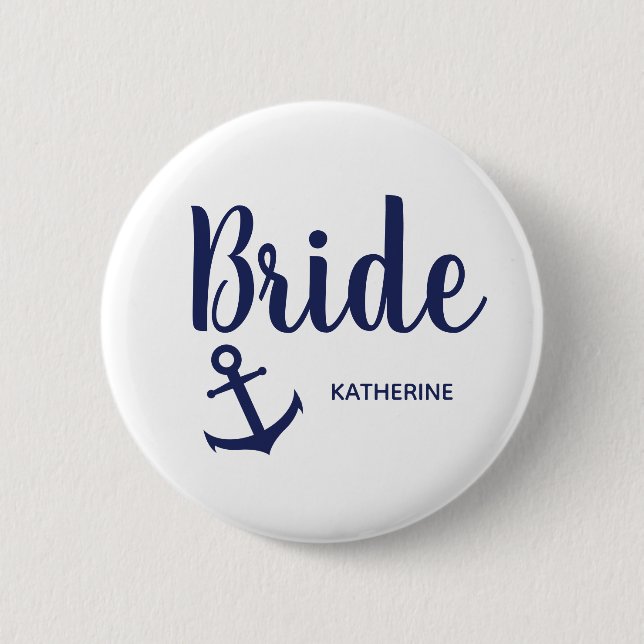 Badge Rond 5 Cm Ancrage de la mariée bleue marine (Devant)