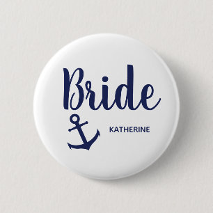 Badge Rond 5 Cm Ancrage de la mariée bleue marine