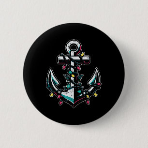 Badge Rond 5 Cm Ancre de bateau de Noël Xmas Marin Croisière Homme
