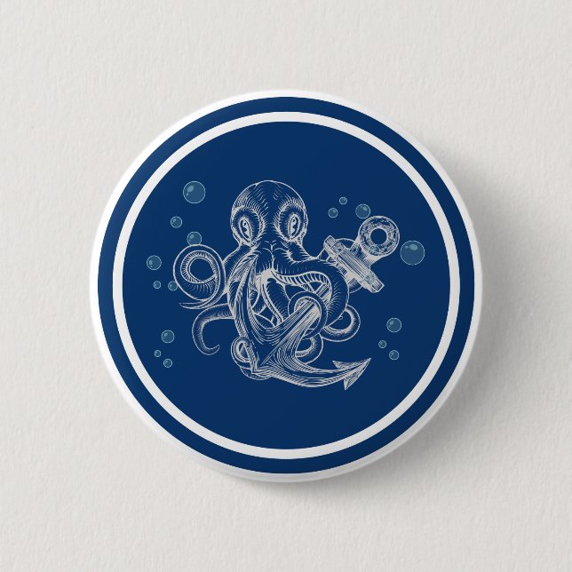 Badge Rond 5 Cm Ancre de détention de pieuvre (Devant)