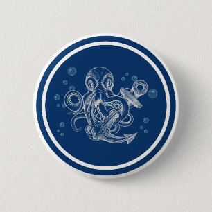Badge Rond 5 Cm Ancre de détention de pieuvre