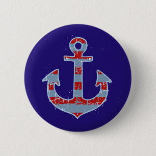 Badge Rond 5 Cm ancre marine