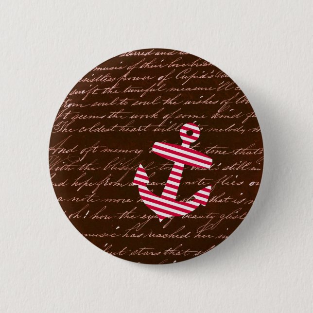 Badge Rond 5 Cm Ancre nautique de rouge de rayure (Devant)