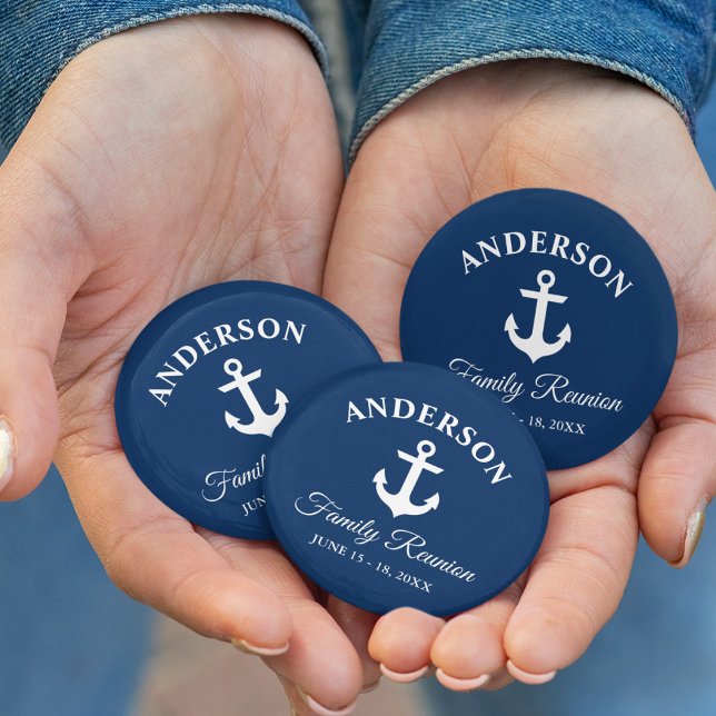 Badge Rond 5 Cm Ancre nautique Famille Réunion Marine Bleu (Customize to change text size,  text style or background color.)